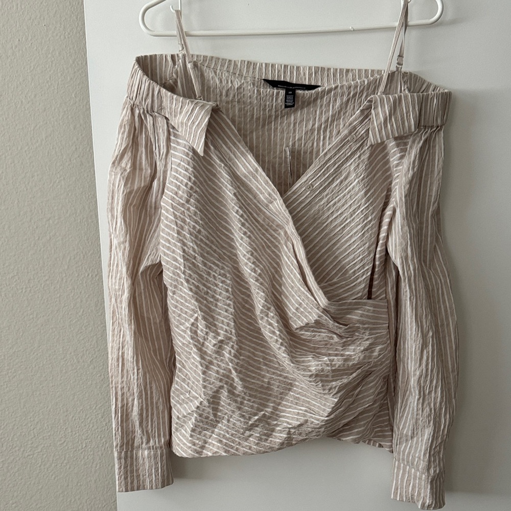 WHBM Striped Off-Shoulder Blouse